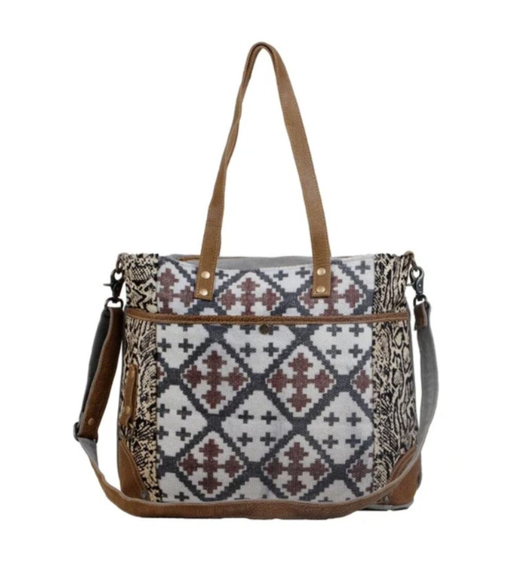NWT Western Geo Print Canvas and Leather Best Pick Messenger Bag